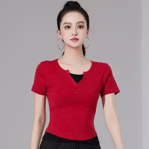 사교댄스복 왈츠 방송 여성 댄스상의 줌바 라인 라틴 댄스옷 티셔츠