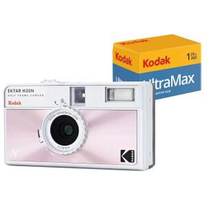 코닥 EKTAR H35N 하프 프레임 필름 카메라 번들(코닥 울트라맥스 400/24EXP 35mm 롤 포함) (글레이즈드 핑크, 번들)