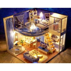 DIY 미니하우스 미니어쳐 중형 2층집 램프 세트 조립형 가구 키트 어항 초여름