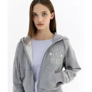 OIOI COLLECTION 베이직 로고 크롭 후드집업 [MELANGE GREY]