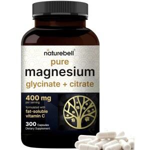 마그네슘 콤플렉스 400mg, 300캡슐 | 글리신산염, 구연산 킬레이트 및 정제 뼈, 심장 소화 지원 비유전성 물질(Non-GMO)