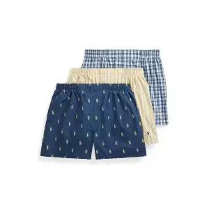 POLO RALPH LAUREN 남성용 클래식 핏 면 우븐 복서 3팩, 네이비/옐로우, 스트라이프/네이비, 플레이드/옐로