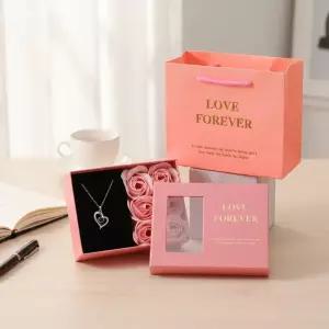 기념일 하트 핑크 비누꽃 목걸이 포함 쇼핑백 장미꽃
