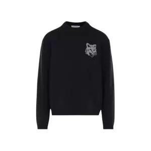 폭스 헤드 메리노 울 라운드넥 니트 블랙 남성 PM00816KM0329 0391