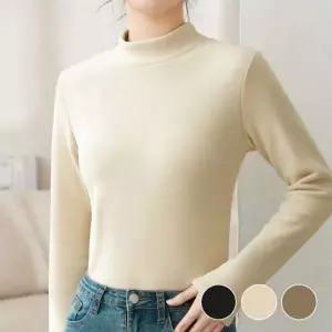 포근한 융기모 플리스 하프넥 티셔츠 여성 폴라티셔츠