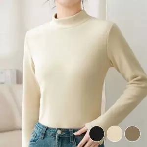 포근한 융기모 플리스 하프넥 티셔츠 여성 폴라티셔츠