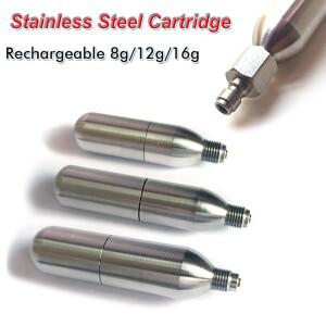 야외 인플레이션 재사용 가능 가스 탱크 타이어 팽창기 스테인레스 스틸 미니 펌프 8/12/16g Co2 카트리지