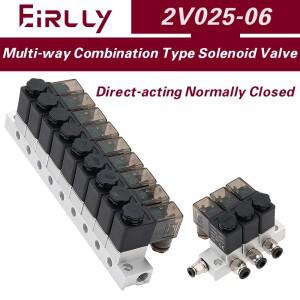 솔레노이드 밸브 상시 닫힘 2V025-06 AC110V AC220V DC12V24V 다방향 조합형 공기 자석식 공압