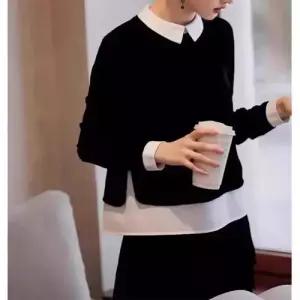 롱 검정 여자 가을 오피스룩 투피스 페이크 루즈핏 추담인 칼라 상의 셔츠 스포M3