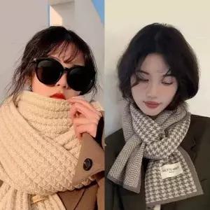 겨울 무지 체크 니트 울 머플러 데일리 목도리 커플 선물용 따뜻한