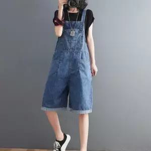 데님 멜빵 팬츠 데일리 반바지 귀여운 발랄한 캐주얼 점프수트