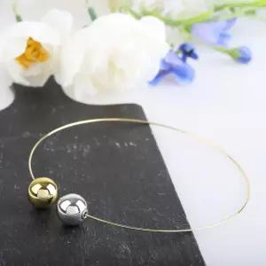 시후주얼리 골드 실버 배색 볼 초커 목걸이 EC474N