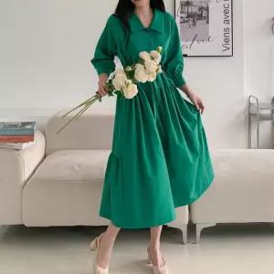 시어서커 넥 포인트 루즈핏 롱원피스