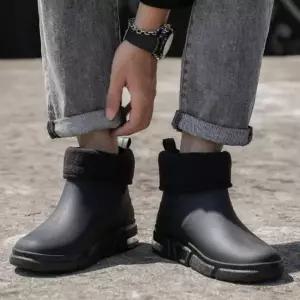 [RIZPICK]남성 기모 방한 레인부츠 겨울 털 안감 방수 장화 롱부츠