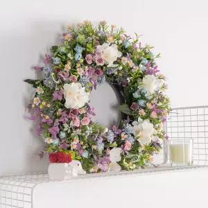 수국 조화 꽃 리스 벽장식 블루밍 42cm 인테리어 벽걸이 현관 문 꾸미기 소품