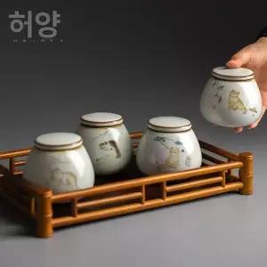 도자기 고양이 찻잎통 밀폐용기 소분 투명 보이차