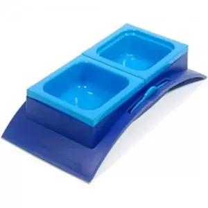 강아지 고양이 2구 식기 사각 캔용 사료 간식 급수기 애견밥그릇