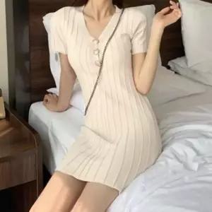 [라일리여성의류] Rly 반팔 미니 브이넥 버튼 원피스 A라인 여름 데이