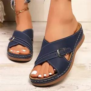 여사친 슬리퍼 빅사이즈 웨지 겉에 버클 장식 비치 원픽5