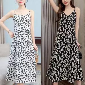원피스 OPS 홈웨어 예쁜 플라워 무늬 A라인 끈나시