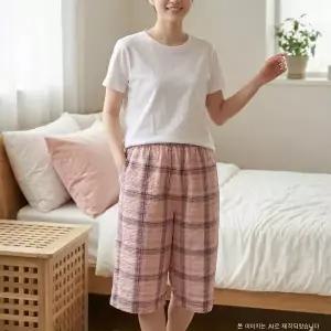 [롯데백화점]비비안 선염 체크 프린트 여성 홈웨어 7부 바지 (EZ1972B)