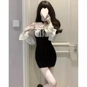 클럽옷 봄가을 핫매직 투피스 프렌치 긴팔 고급 허리밴딩 날씬한 랩 스커트 심쿵직구