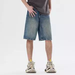 훌리오 바지 데님 빈티지 워싱 와이드 남자데님반바지 반바지 일자 6부 UNO1