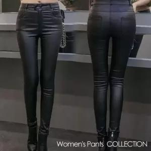 [라일리여성의류] Rly 투버튼 여성 스키니 기모 가죽바지 인조가죽 레자