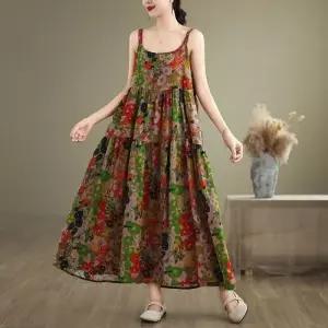 여자 원피스 스커트 면 플라워 패턴 오버사이즈 나시 프린트 린넨 91805 SPO마켓1