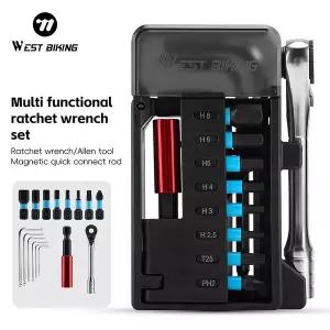 웨스트 바이킹 자전거 라쳇 렌치 세트 휴대용 육각 수리 도구 타이어 레버 드라이버 스패너 유지보수