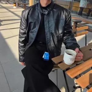 [맨즈해시태그]  가죽 바이커 크롭 자켓