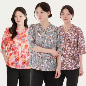 이브바바 인견 마 혼방 꽃무늬 7부 셔츠블라우스 여름 쿨링 엄마 중년여성 옷