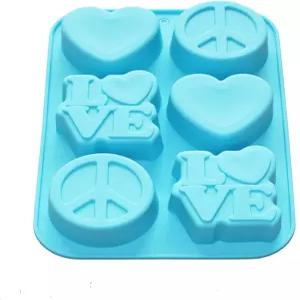 엑스하이베이 러브 하트 피스 사인 비누 바 몰드 케이크 젤로 셀당 실리콘 팬 6-캐비티 3온스 공급