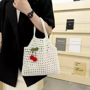 은창)러블리 체리 망사 인사이드 주머니 숄더백 비치 가방 파우치 장바구니