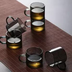 내열유리 찻잔 세트 홍차잔 투명 편안한 손잡이 다용도 유리잔