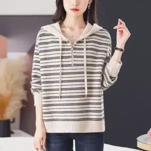 여자 니트 겨울 가을 티 스트라이프 반집업 맨투맨 트렌디 후드 아이템 HT4