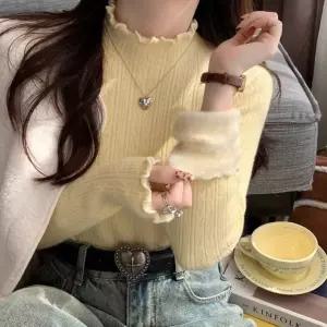 여성 겨울 기모 반폴라 티 이너 반목 니트 옐로우 폴라티 여성목 이너티 니트티 예쁜