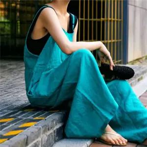 점프수트 팬츠 오버롤 점프슈트 린넨 와이드 루즈핏 멜빵