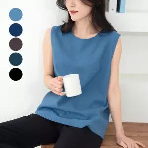 여성 여름 와플 나시 인견블라우스 루즈핏 민소매 시원한 통기성 여름티