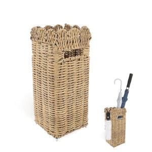 현관 및 야외 현관용 직조 우산 스탠드, 내후성 PE 라탄 지팡이 홀더, 드립 트레이가 있는 가리비 사각 통, 우산용 농가 장식 랙, 포장지,