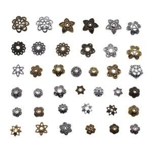 부자재 주얼리 제작용 티베트 앤티크 실버 컬러 꽃 구슬 엔드 캡 바느질 작업 DIY 액세서리 50