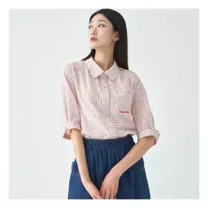 [지센] 여성 잔체크 둥근카라 포켓 블라우스 LCWSO531RE 1154661