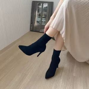 여성앵클부츠 스판 스웨이드 스틸레토 하이힐 앵클부츠 숏 부츠