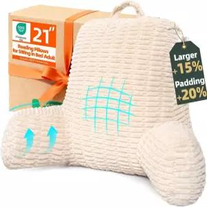 루이스오프 21인치 침대용 대형 독서 베개 등받이 메모리 폼 지지대 팔걸이 소파 의자 베이지