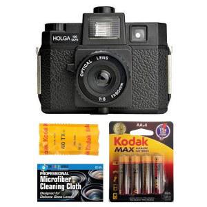 내장 플래시가 있는 Holga 120GCFN 중형 필름 카메라(코닥 TX 120 흑백 번들 및 액세서리 포함)