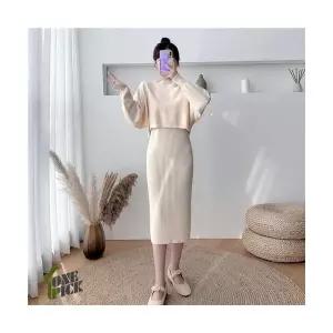 여자 민소매 원피스 추동 스웨터 상의 무드 니트 스커트 나시 투피스 원픽3