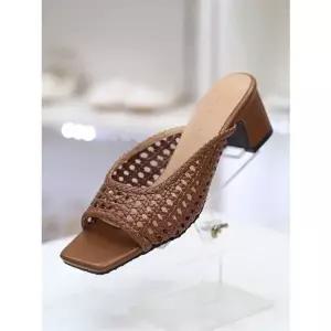 와폰 세이브존03 라탄 위빙 청키 미들힐 5.5cm 뮬 샌들 (BY)23S10267BE3W ...