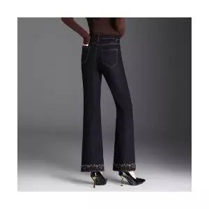 EAMT 여자 와이드 청바지 빈티지 자수 가을 하이웨스트 늘어뜨려 슬림핏 나팔바지 EUNG3