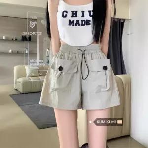 율랑팡 팬츠 캐주얼 여사친 와이드 반바지 반 일자 포켓 빅사이즈 하이웨스트 HO1