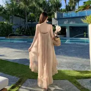 가을 원피스 여성 롱 페이크 투피스 플라워 바다 여행 바캉스풍 프린트 부드럽고 CH3